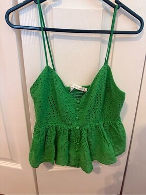 Altar'd State Green Eyelet Peplum Camisole with Button Front